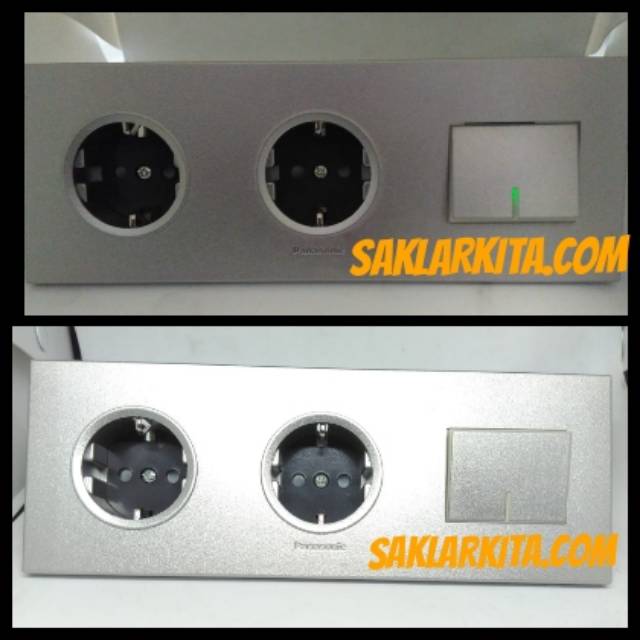 Panasonic Silver NEON Kombinasi 2 Stop Kontak dan Saklar 1 Gang NEON