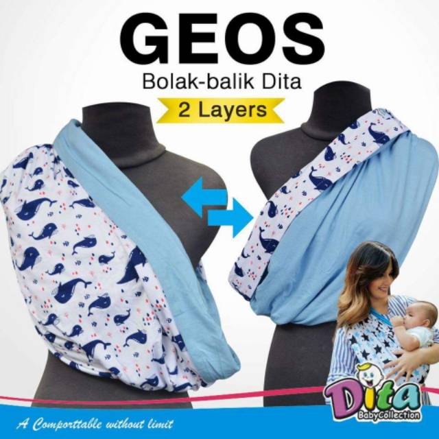 Geos gendongan kaos Bolak balik 2 Lapis Premium Anak bayi balita Instan tanpa ring GEOS DITA