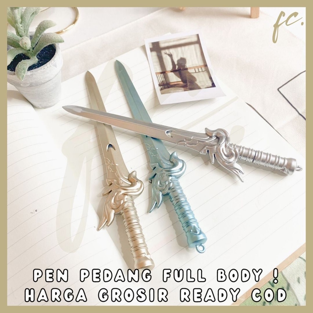 Pen / Pulpen Gel Tinta Hitam Mainan Pedang Samurai Mini Keris Kriss Metalic Full Body Kartun Silver 