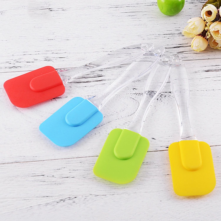 1Pc Random Color Silicone Cake Cream Spatula with Crystal Transparent Handle/Creamy Butter Mixing Scraper/Kitchen Baking Tools