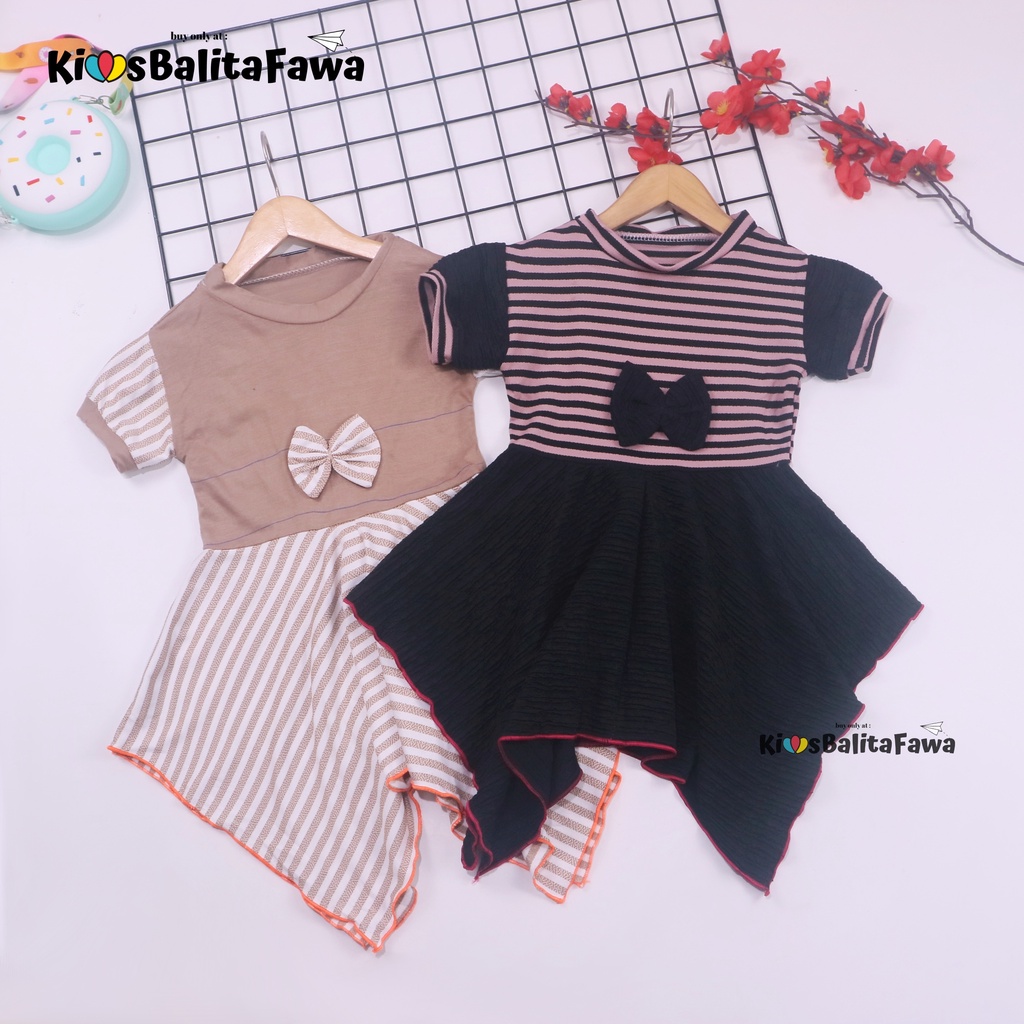 Dress Jennie 1-2 Tahun / Dres Anak Perempuan Lengan Pita Polos Branded Baju Pesta Pakaian Kado Th