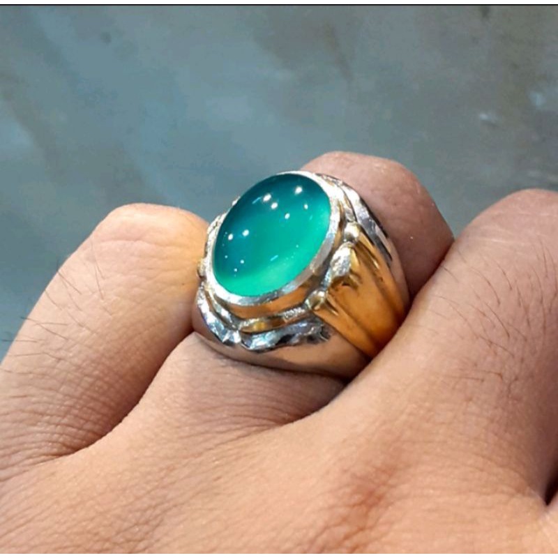 Batu cincin NATURAL CHALASEDONY TOP KRISTAL WARNA IJO GARUT