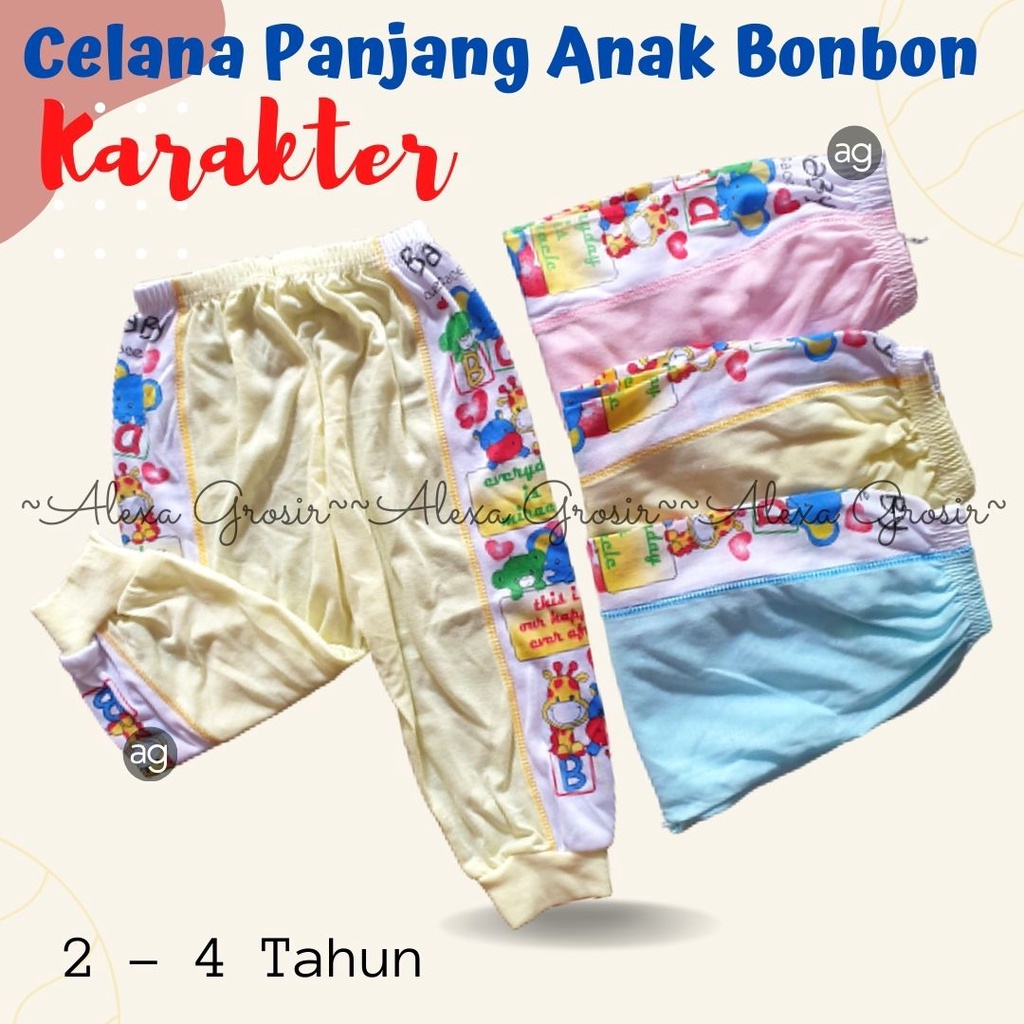 Celana Panjang Bayi Anak Halus Lembut 2-4 Tahun, BonBon Murah Berkualitas Size S M L XL 3L