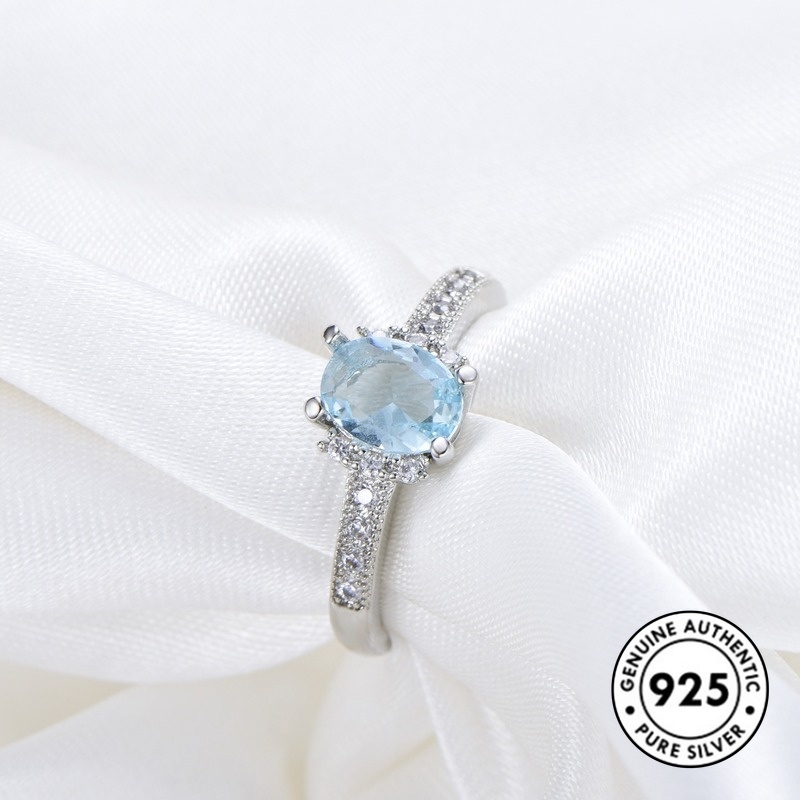 Cincin Sapphire Bahan S925 Silver Gaya Elegan