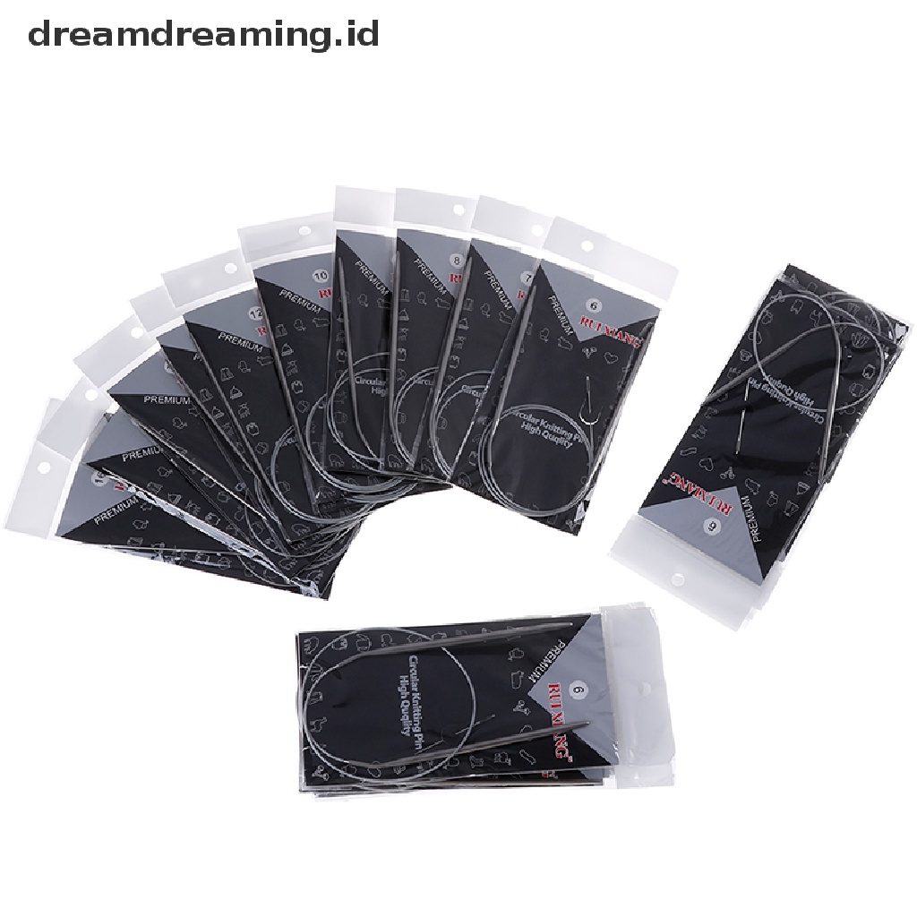 (dreamdreaming.id) 11pcs / set Jarum Rajut circular Bahan stainless Steel Ukuran 6-16 43 / 65 / 80cm