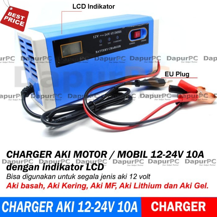 Charger Aki Portable 12-24V 10A Mobil Motor Intelligent