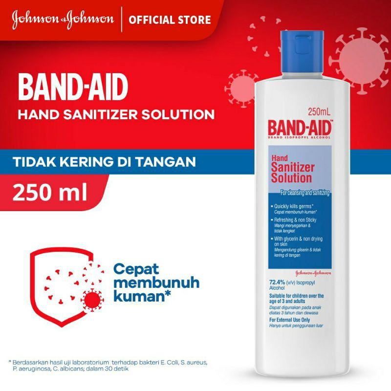BAND-AID Hand Sanitizer Solution 250 ml (Produk Johnson)