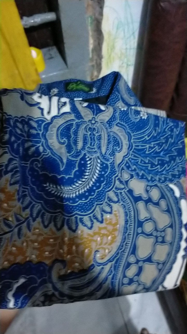 (premium)batik Pria Lapis Furing Lengan Panjang Kembang Biru Batik Solo