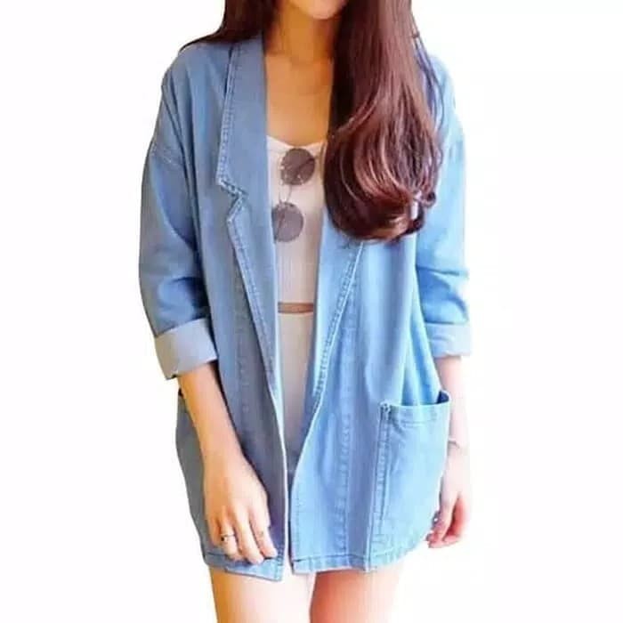 Outer Jeans Wanita Jaket Jeans Long Outer Cardigan Wanita Jaket Korea
