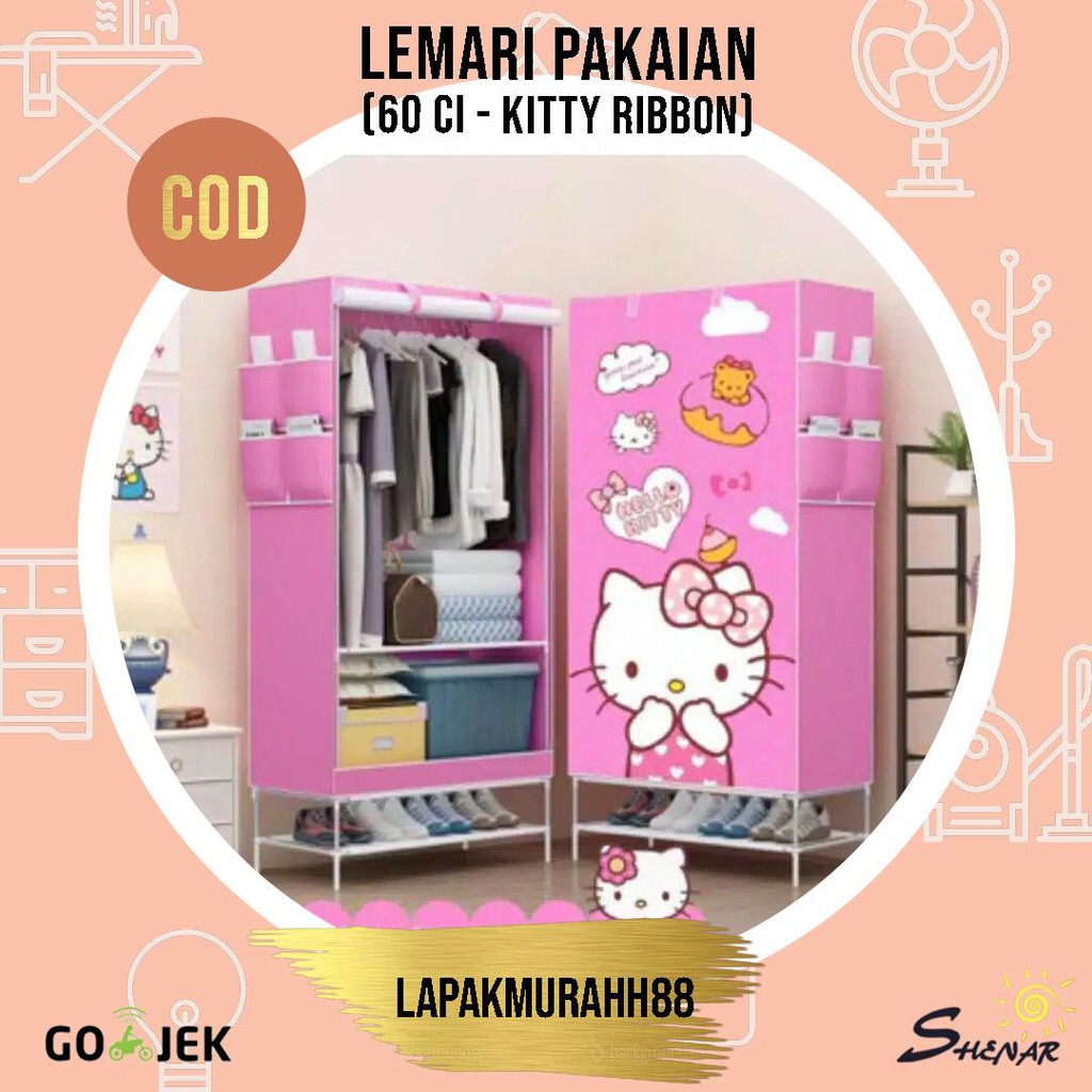 LEMARI PAKAIAN / LEMARI SINGLE RAK / LEMARI PORTABLE / LEMARI RAKIT / RAK GANTUNG SERBAGUNA 60 CISS - LAPAKMURAHH88