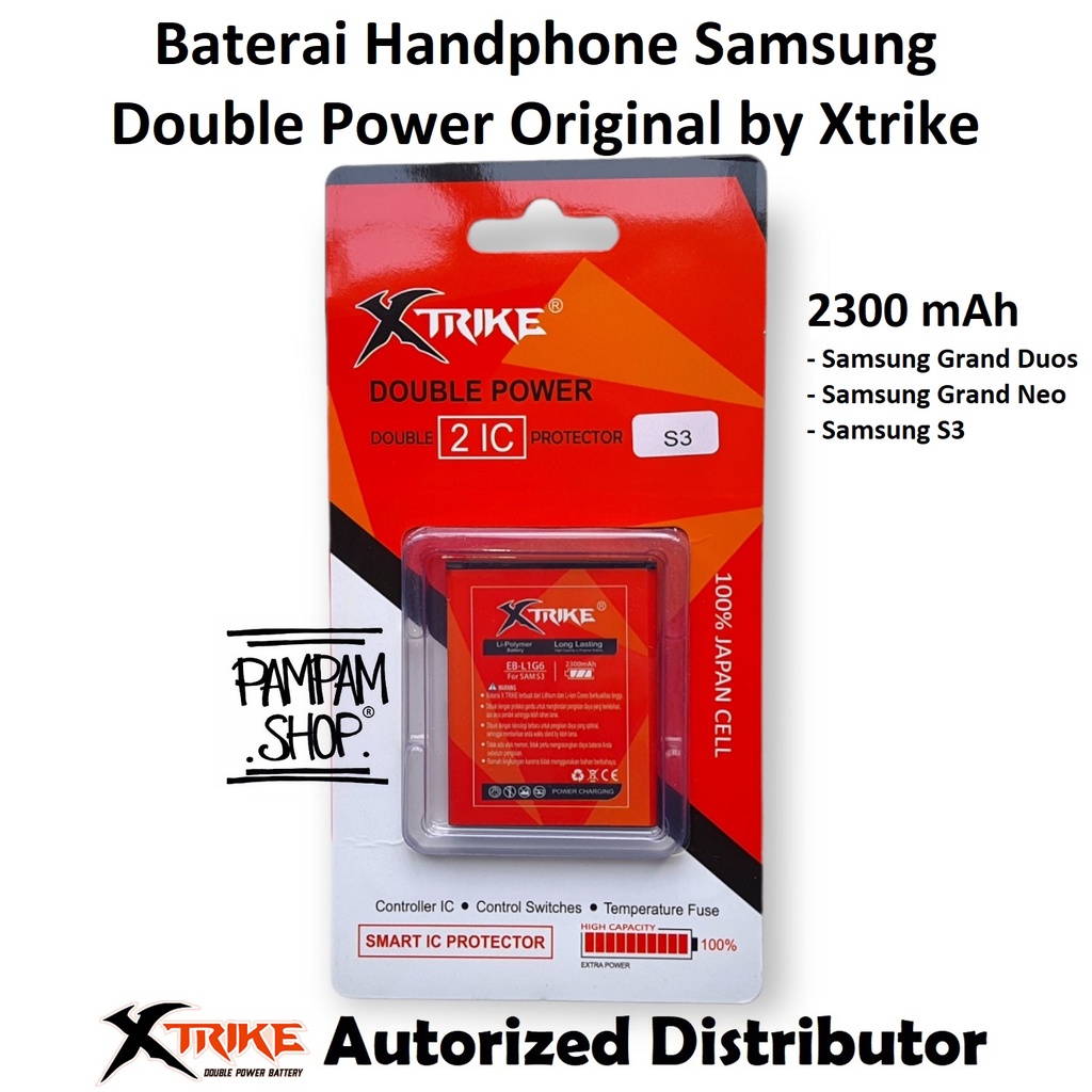 Baterai XTRIKE Double Power Original Samsung Galaxy S3 SIII I9300 Batre Batrai Battery Handphone HP