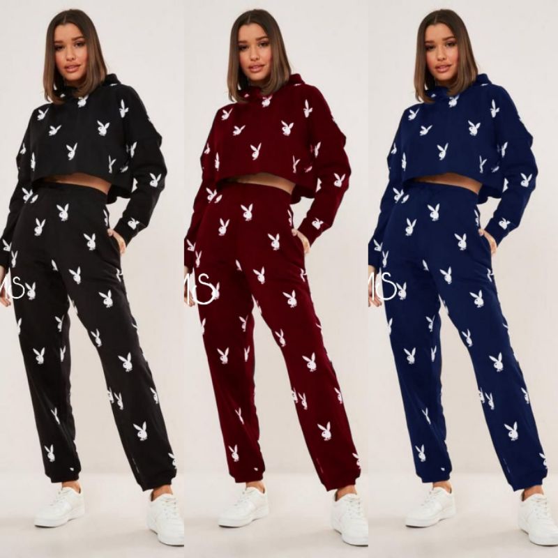 ONE SET OVERALL SWEATER CROP PLAYSUIT JUMPSUIT BAJU SETELAN WANITA SWEATER CROP HOODIE DAN CELANA JO