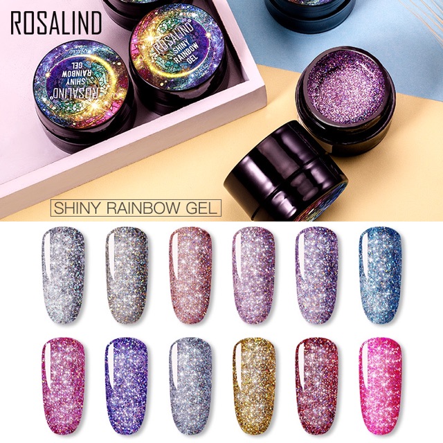 ROSALIND Shiny rainbow gel 5ml RECOMMENDED glitter gel polish painting glitter pot nail art