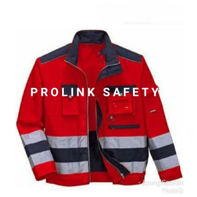 SERAGAM SAFETY MODEL JAKET TAMBANG MERAH NAVY SCOTLIGT BESAR