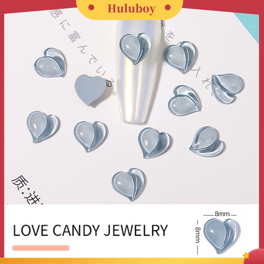 Huluboy Huluboy♡ 10 Pcs Perhiasan Kuku Bentuk Permen Hati Bahan Resin Untuk Anak Perempuan