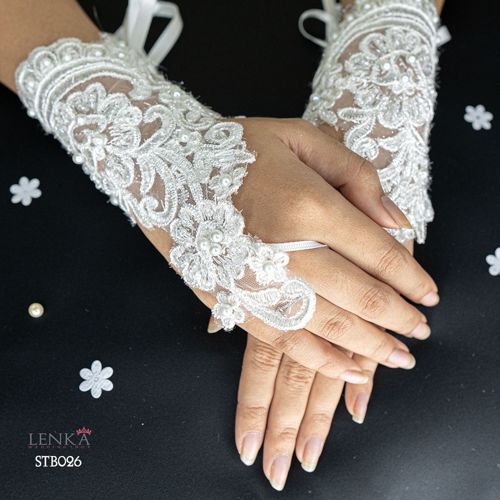 [BEST SELLER] PREMIUM WEDDING GLOVES SARUNG TANGAN BROKAT LACE PENGANTIN STB026