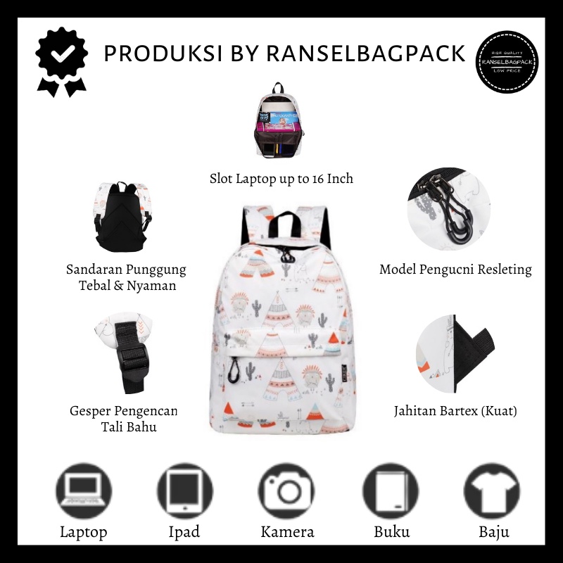 Tas Ransel Jumbo Backpack Punggung Model Remaja Fashion Print Corak Gaya Kekinian Terbaru Simple Klasik Elegan Korea Terkini Sekolah Travelling Perempuan Wanita Cewek