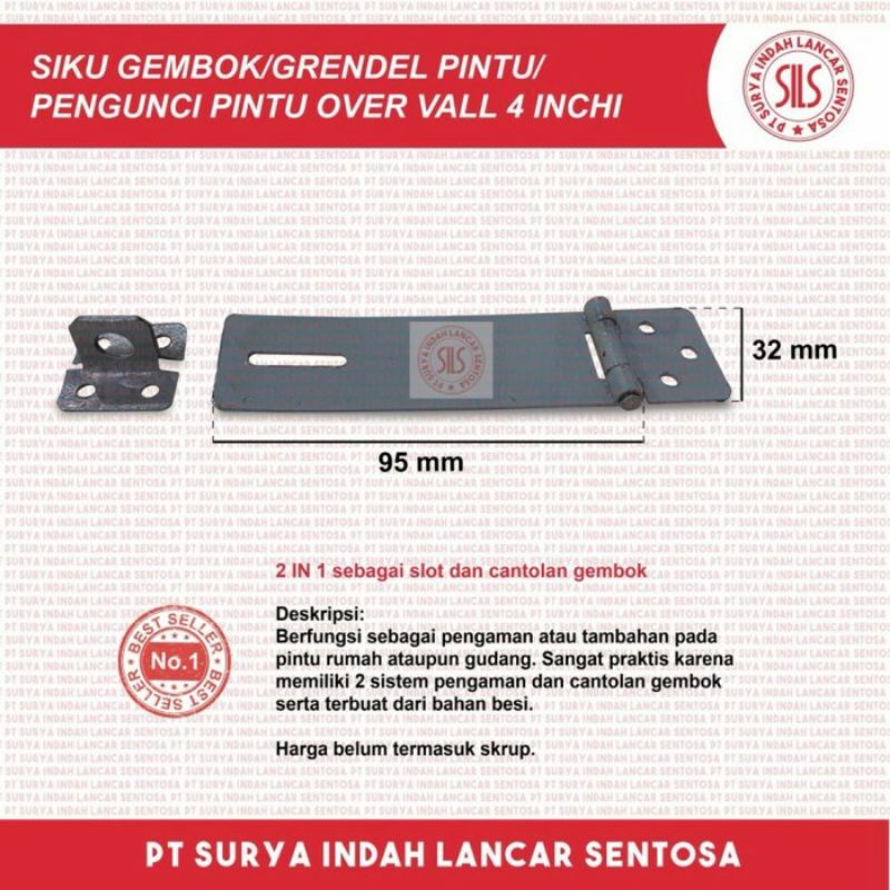 siku gembok 4 inci grendel pintu /pengunci pintu over vall
