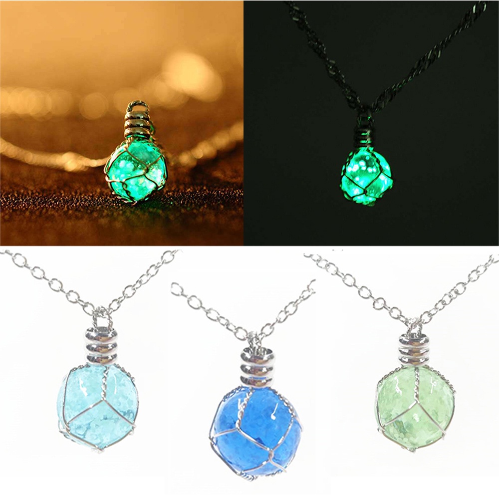 Needway  Fashion Ball Fancy Luminous Jewelry Pendant Glow In The Dark New Arrival Fairy Green&amp;Blue Lady‘s Necklace/Multicolor