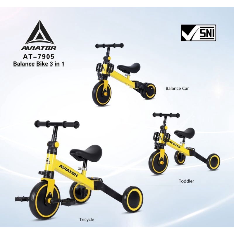 Sepeda Anak Roda Tiga Trycycle Aviator AT - 7905 Balance Bike 3 in 1 Push Bike, Exotic ET - 709 &amp; Exotic ET - 5511