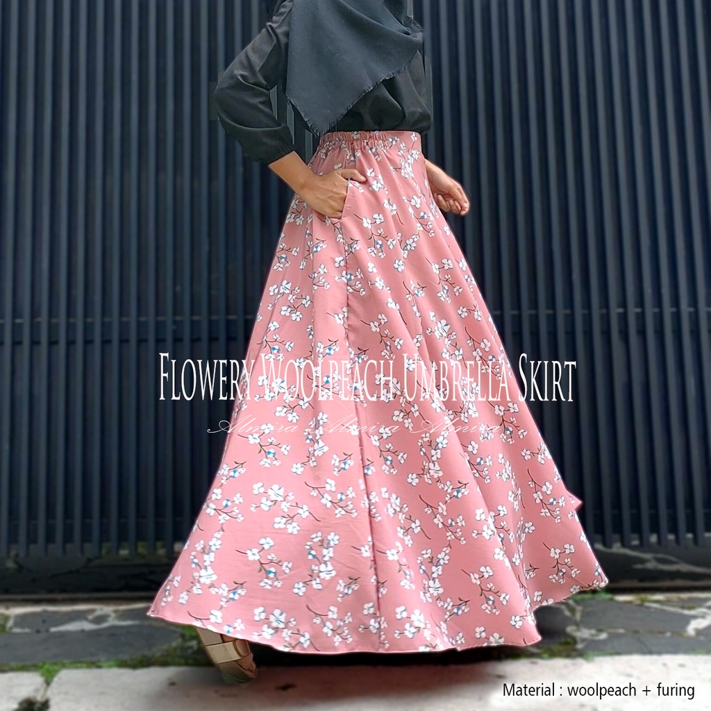 Rok Panjang Wanita Payung Muslimah  Motif Bunga Flowery  Wolfis  Umbrella Skirt Griyaraditya Almira