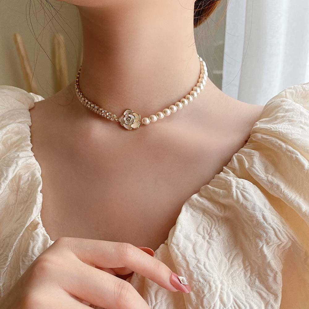 Mxbeauty Kalung Mutiara Manis Vintage Bunga Manik-Manik Berlian Imitasi Baroque Gaya Korea Necklace