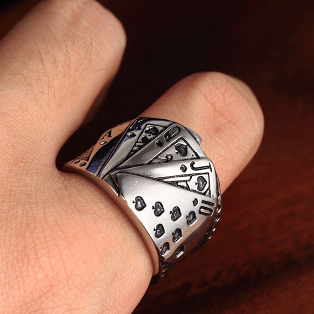 Men's Fashion Ideas Poker Royal Flush Design Alloy No. 7-14 Ring