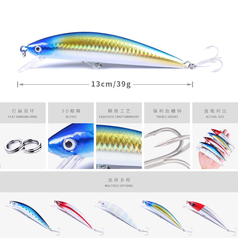 Hengjia 15 Pcs Umpan Pancing Hard bait Bentuk Ikan Imitasi 3D Panjang 12cm Berat 39g