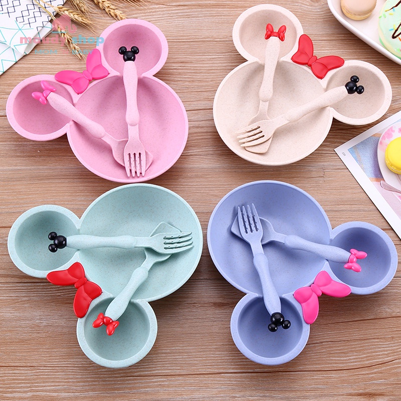 Set Piring Makan Bayi / Anak Karakter Mickey Minnie Mouse Piring Kartun Mickey Set Mangkok wheat