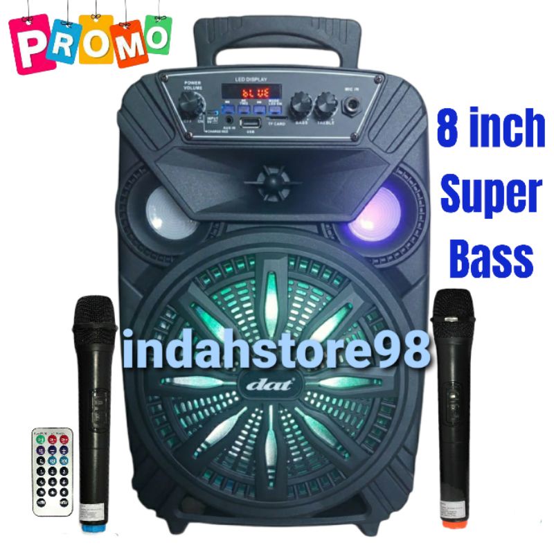 Speaker Portable 8 inch DAT DT-806 Bluetooth Karaoke Bass Mantap + 2 Mic Wireless # GMC