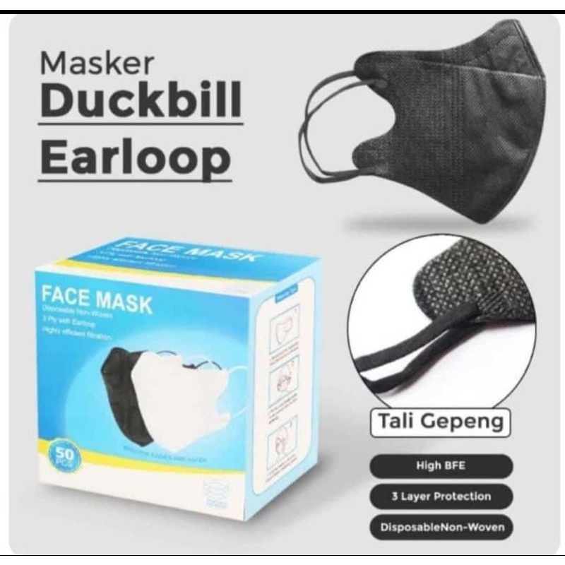 MASKER DUCKBILL PUTIH HITAM FACEMASK BERGARIS ISI 50PCS PREMIUM