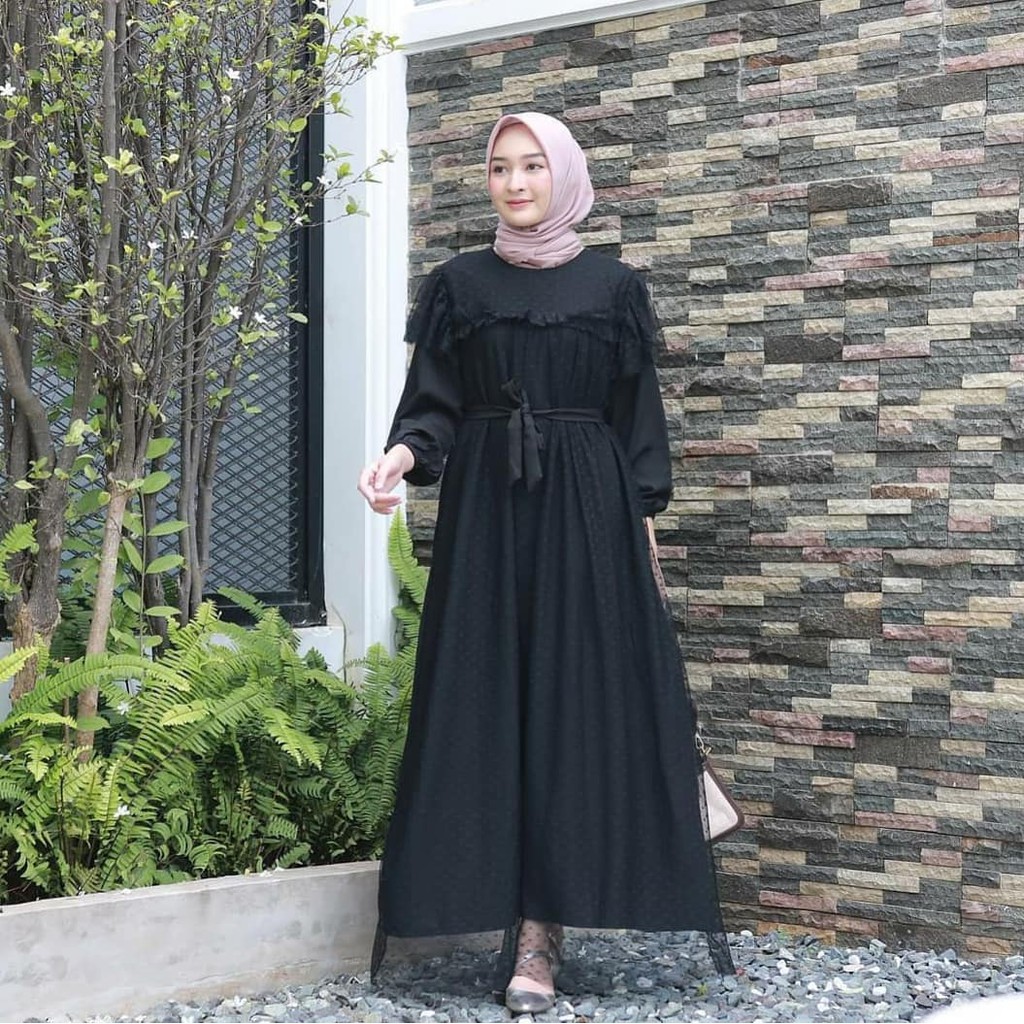 Sale- Kayla Maxi Dress Pesta Tille dot M-XXL / BAJU DEWASA MURAH TERBARU 2021 / Gamis Kondangan Wanita / Dress Pesta