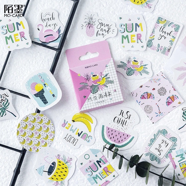 45 pcs Stickers SUMMER Deco Diary DIY ScrapBook Planner Bujo  Journal-stiker lucu murah aesthetic