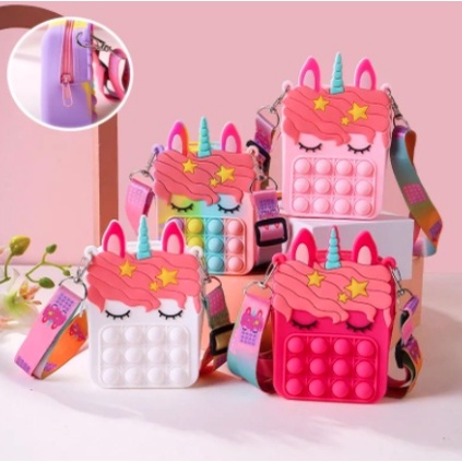 tas pop it selempang mainan anak karakter unicorn multicolor