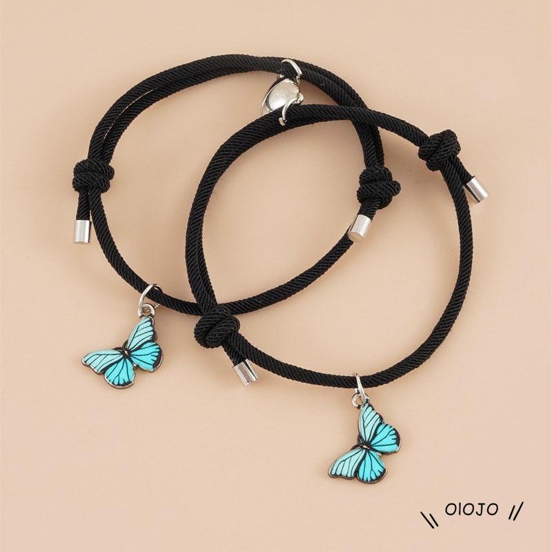 2Pcs Fashion Gelang Pasangan Magnetik Kupu-kupu Warna Tenunan Aksesoris Unisex - ol