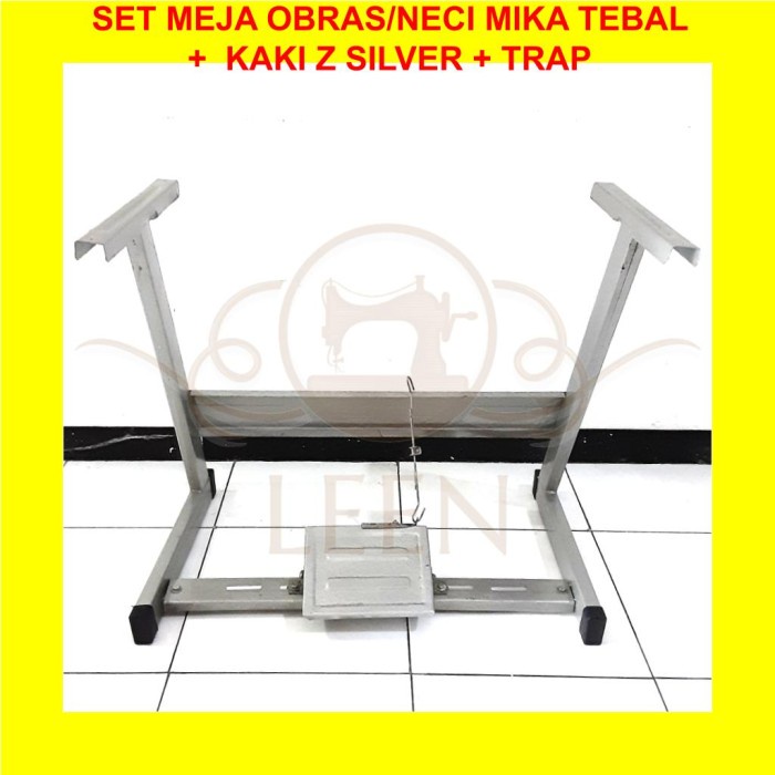 SET Meja MIKA PUTIH TEBAL + Kaki Z SILVER Mesin Jahit Obras Neci LEEN