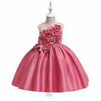 Dress anak  sz 4 8th baju  pesta  anak  perempuan gaun satin  