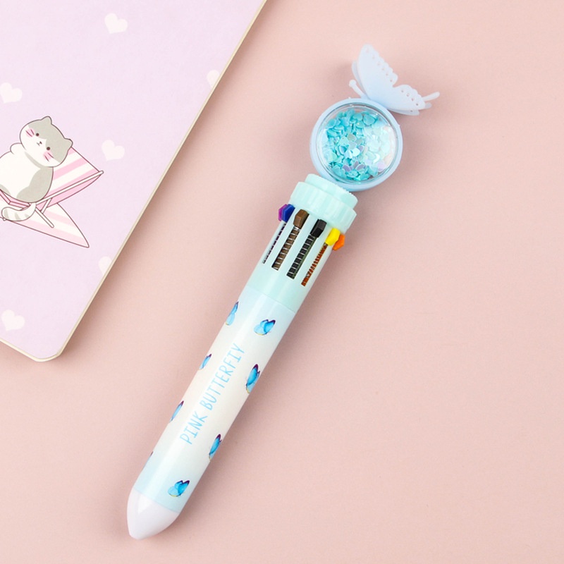 Bolpen Tekan Multifungsi Motif Kartun Kupu-Kupu Multi Warna Untuk Stationery Pelajar Butterfly