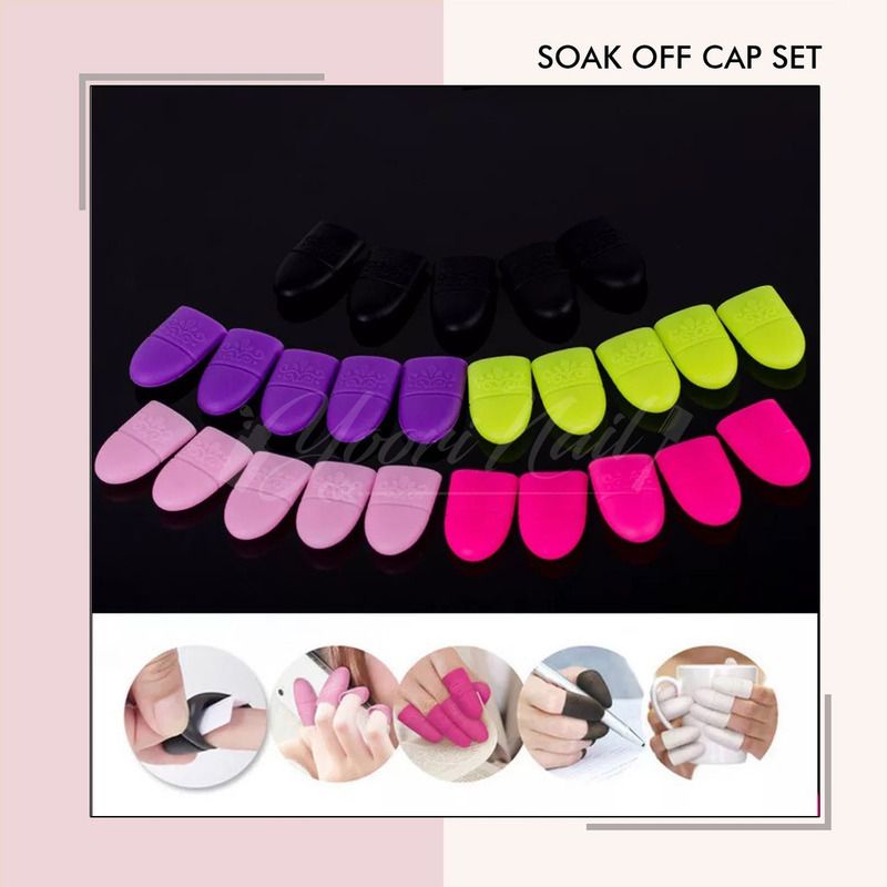 Silicon soak off cap pink black set 5pcs remover gel acrylic remover wrap