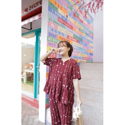 ONE SET PAJAMAS REMPEL LENGAN PENDEK/PIYAMA REMPEL BUSUI /LD 120 (all size)/BAHAN KATUN-Helena SET