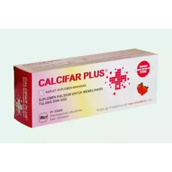 CALCIFAR PLUS (1 Strip) Suplemen Kalsium yang Enak Dikunyah  rasa Strawberry Mint