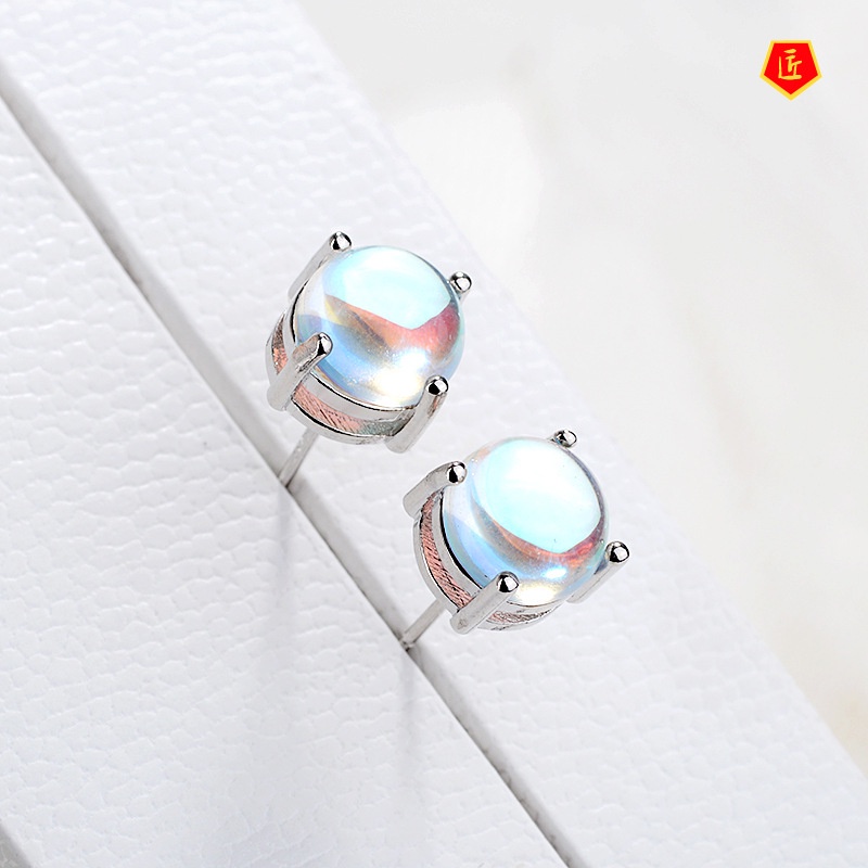 [Ready Stock]S925 Silver Simple Moonstone Stud Earrings