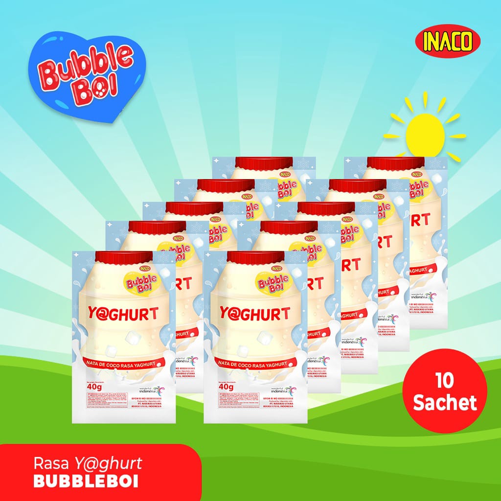 Inaco bubble boi renceng (isi 10 sachet) minuman nata de coco dalam sachet, cemilan enak dan murah