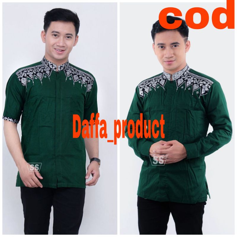 Baju koko hijau bahan katun//baju muslimin