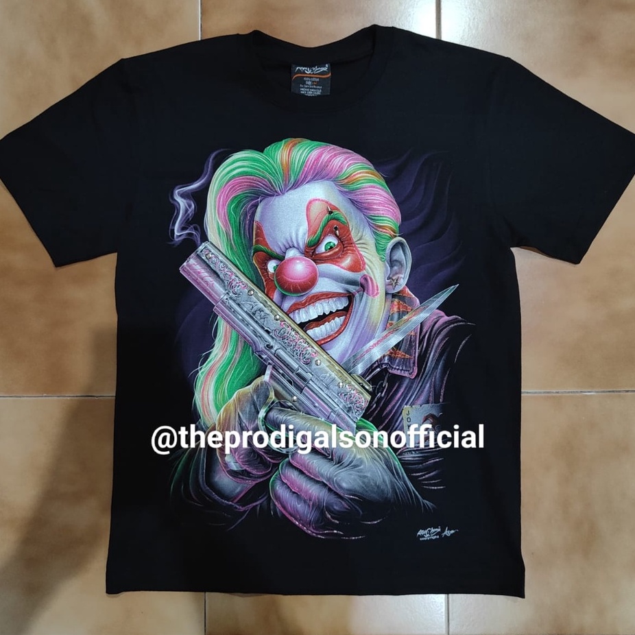 Kaos Rock Chang Import Size XL Joker Pistol 4D Glow in The Dark