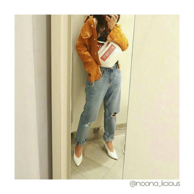 JAKET JEANS WANITA BERSHKA MUSTARD FRINGE JACKET