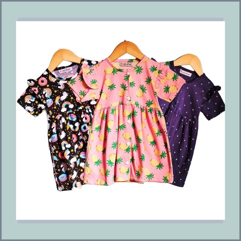 Dress Anak Perempuan 1-5 Tahun Fona Kancing Baju Anak Bayi Perempuan Ramona Co
