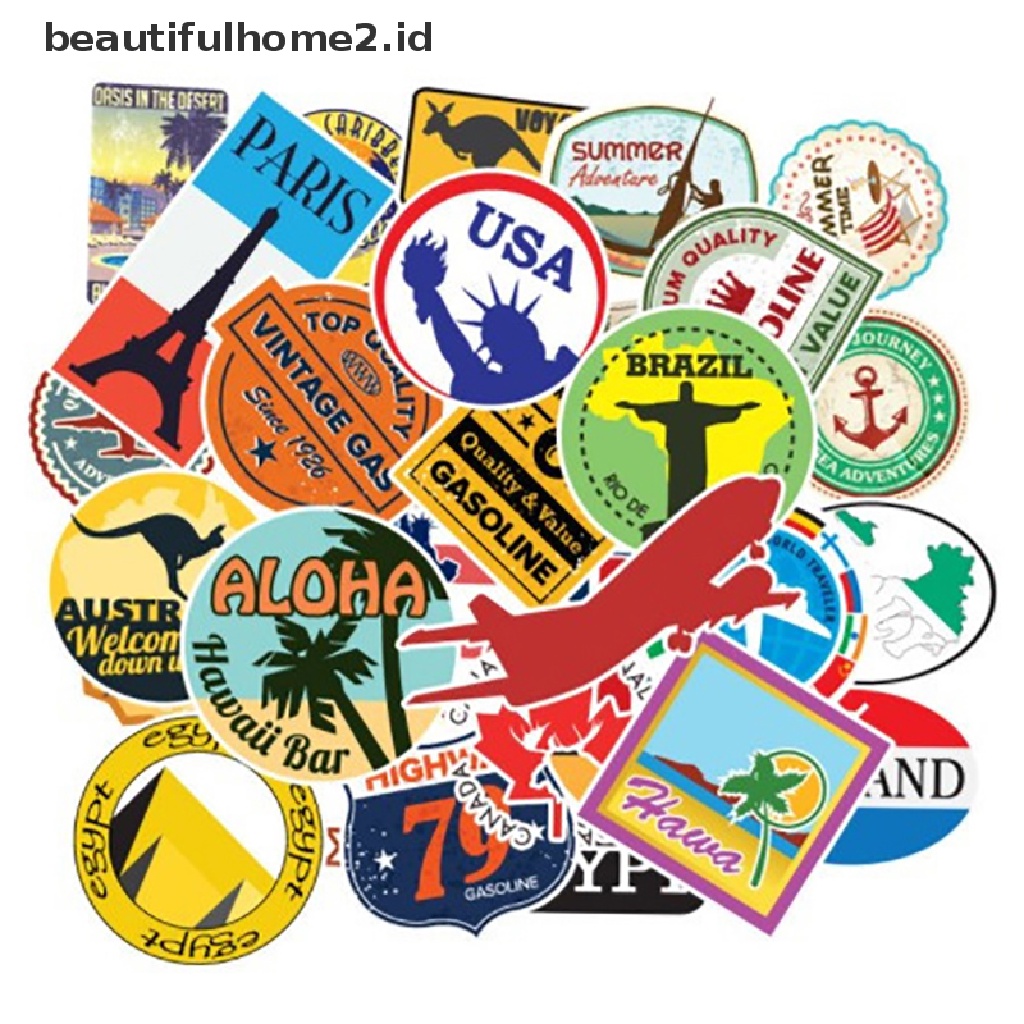 (Beautifulhome2) Buku Literatur Bahasa MandarinId 100pcs / set Stiker Logo Peta Terkenal Bahan Pvc Anti Air Untuk Koper