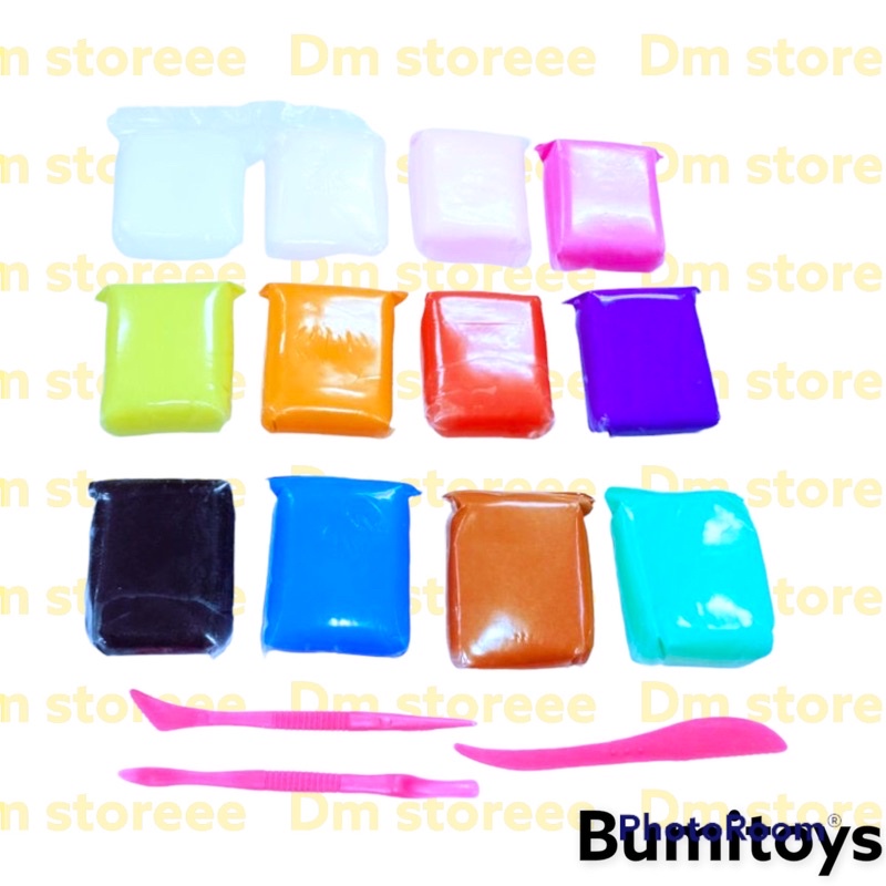 polymerClay isi 12 + pisau plastik mainan edukasi slime bantal  kerajinan clay slem bantal murah