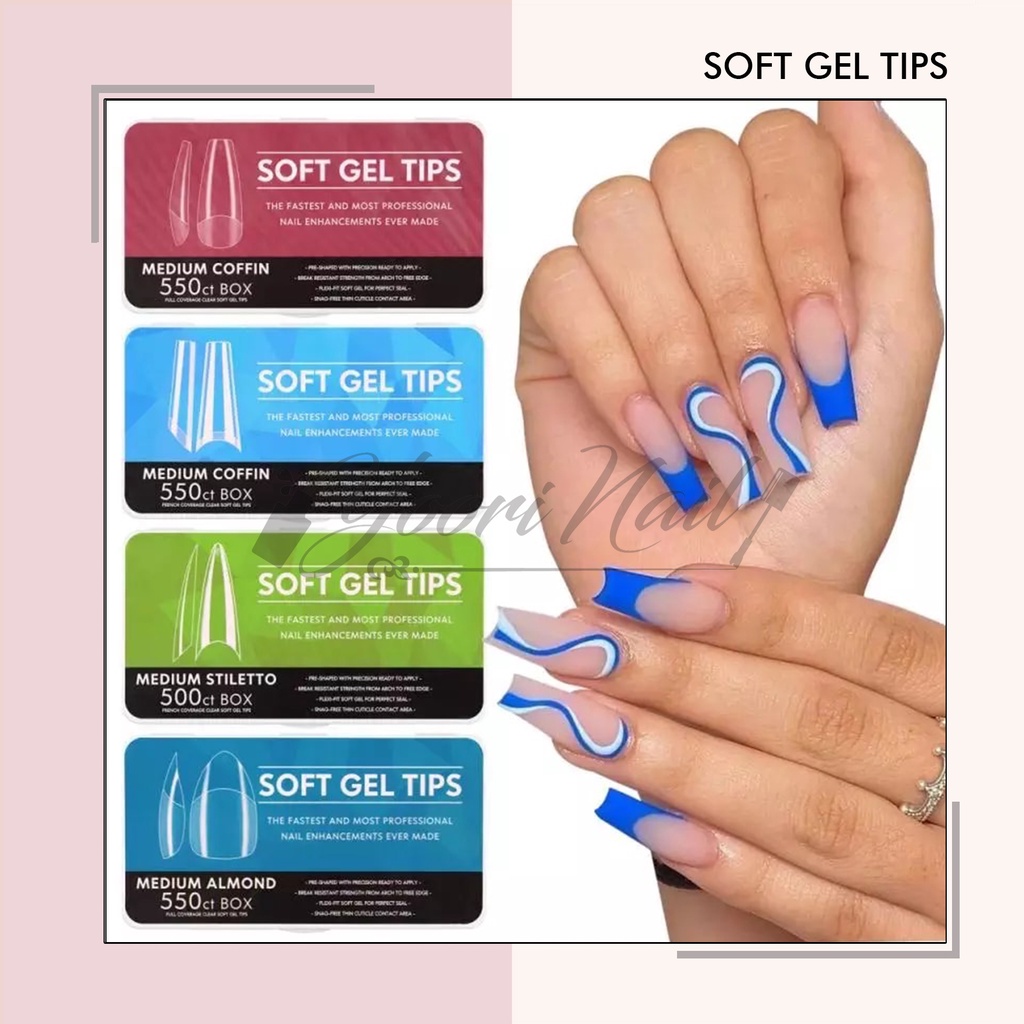 Soft gel tips box 550pcs medium coffin short stiletto medium almond toe fake nail transparant